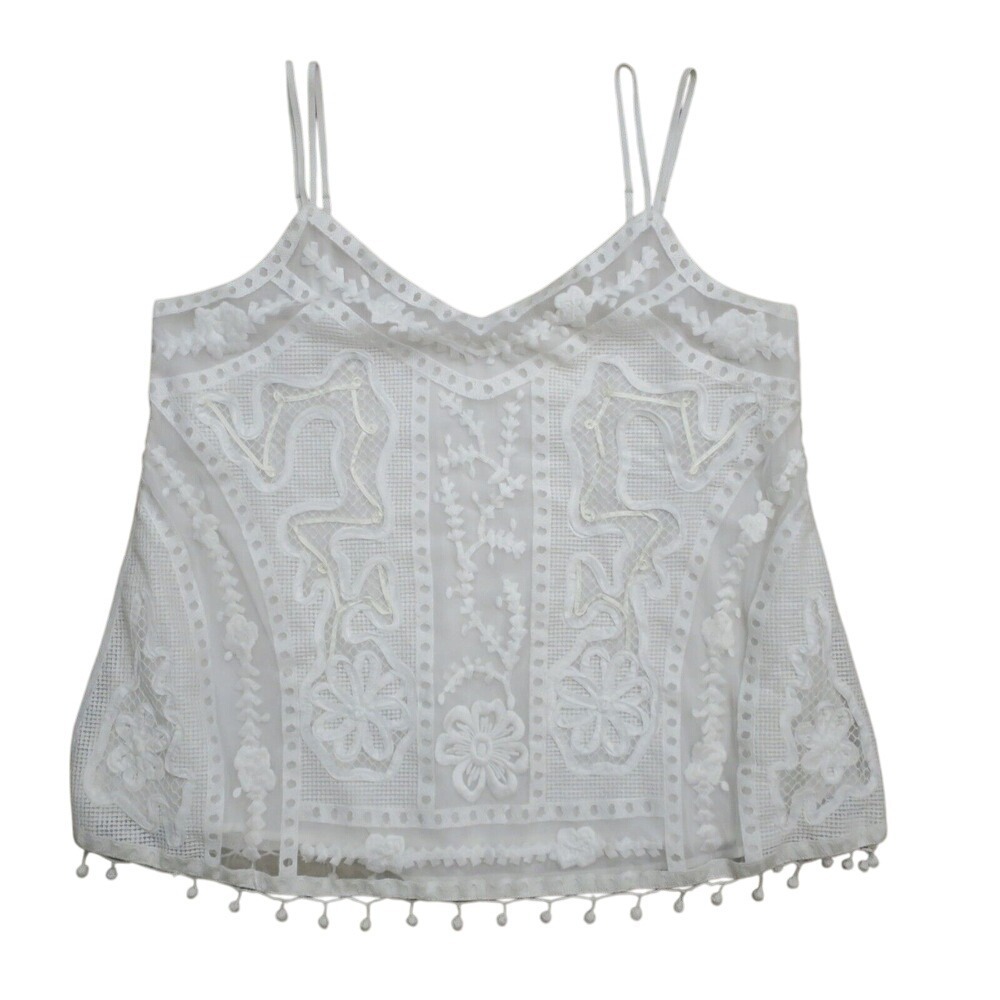 soft surroundings Antique garden embroidered mesh tank top cami white Medium